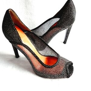 VIA SPIGA Orla glitter dot mesh peep-toe pumps heels sandals